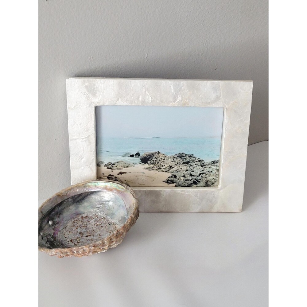 Vintage White Capiz Shell Wood Picture Rectangle Frame 5x7 Photo Print